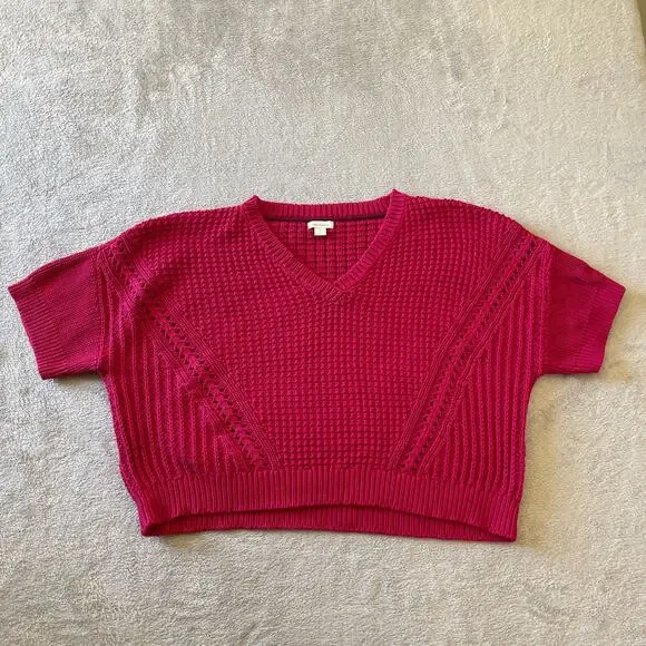 Sundance Sweater Womens Extra Large Pink Chunky Knit Cotton Short Sleeve V Neck - Picture 1 of 5